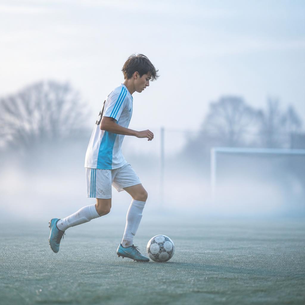 Young player training with a football